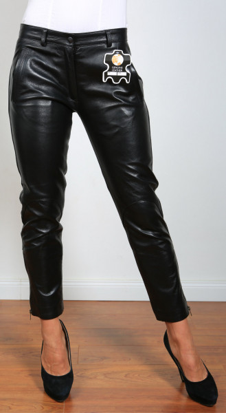 Superweiche und bequeme Lederhose, schwarz, 7/8 Länge, Größe 34/M