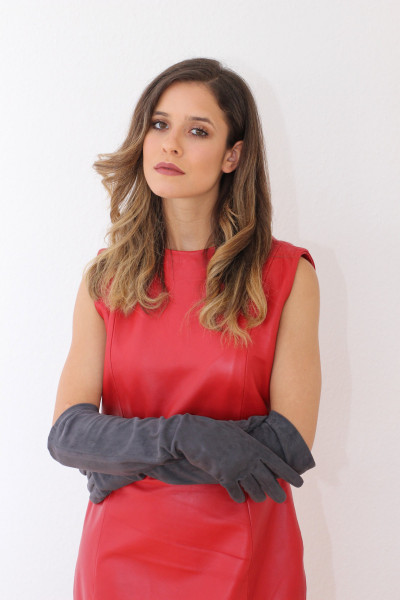 Operagloves aus Velourleder - Größe XXL, slim-fit, grau